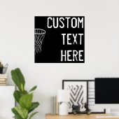 文字カスタムブラック&ホワイトバスケットボールプレーヤースポーツ ポスター (ホームオフィス)