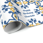 文字カスタム💙💛ブルーとイエローのアズレホス ラッピングペーパー (ロールコーナー)