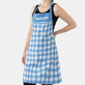 文字カスタムブルーとホワイトバッファロープレイド エプロン (インサイチュ)