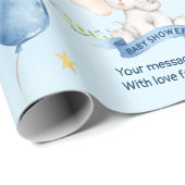 文字カスタムブルーウォーター色エレファントベビーシャワー ラッピングペーパー (ロールコーナー)