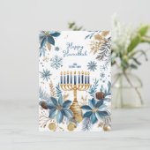 文字カスタムブルーブロッサムハヌカー（ユダヤ教）メノラー シーズンカード (スタンド正面)