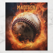 文字カスタムベースボールオンファイア ワインラベル (シングルラベル)