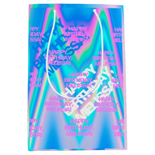 文字カスタムホログラフィックアイカッチングY2Kレインボー ミディアムペーパーバッグ (正面)