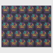 文字カスタムマルディグラスマスクフェザー ラッピングペーパー (フラット)