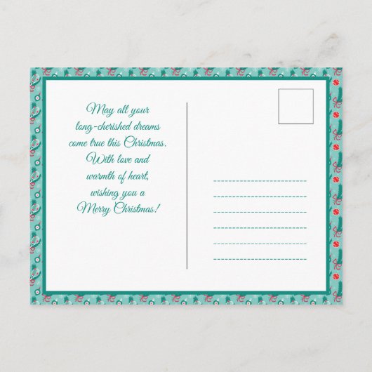 文字カスタムミンティグリーンテニスクリスマス ポストカード (裏面)