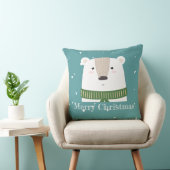 文字カスタムメリークリスマスポーラークマ雪の青 クッション (椅子)
