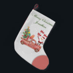 文字カスタムメリークリスマスSanta Ho Hoスクリプト スモールクリスマスストッキング<br><div class="desc">テックスカスタムメリークリスマスサンタホホホホホー文字かわいい居心地の伝統的良いスタイル赤、緑と明るい灰色の小さなクリスマスストッキング。</div>