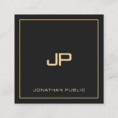 文字カスタムモノグラムラグジュアリーエレガントブラックアンド金ゴールド スクエア名刺 (正面)