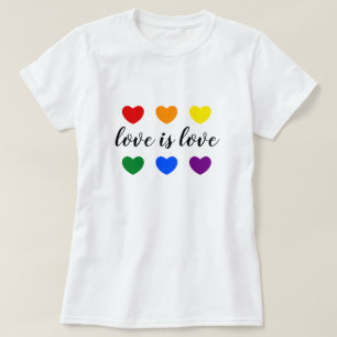 文字カスタムラブイズラブLGBTレインボーカラーハート Tシャツ