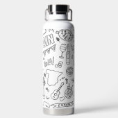 文字カスタムレッツトラベル旅行アイコンホワイト ウォーターボトル (背面)