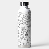 文字カスタムレッツトラベル旅行アイコンホワイト ウォーターボトル (左面)