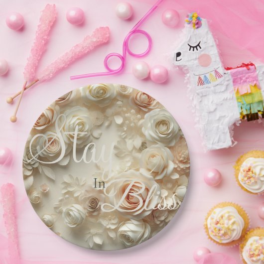 文字カスタムロマンチックなフローラアートとバラ ペーパープレート (パーティー)