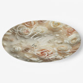 文字カスタムロマンチックなフローラアートとバラ ペーパープレート (アングル)