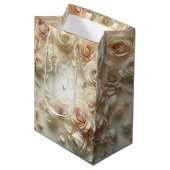 文字カスタムロマンチックなフローラアートとバラ ミディアムペーパーバッグ (正面アングル)