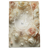 文字カスタムロマンチックなフローラアートとバラ ミディアムペーパーバッグ (正面)