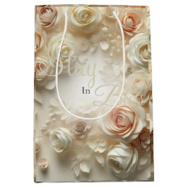 文字カスタムロマンチックなフローラアートとバラ ミディアムペーパーバッグ