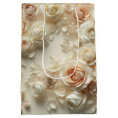 文字カスタムロマンチックなフローラアートとバラ ミディアムペーパーバッグ (裏面)