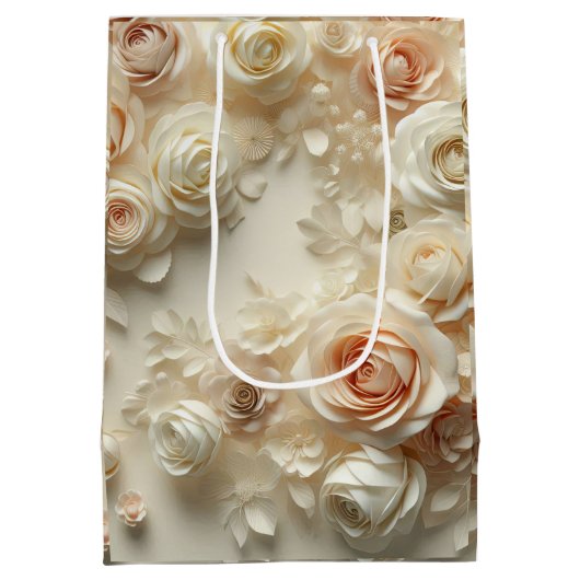 文字カスタムロマンチックなフローラアートとバラ ミディアムペーパーバッグ (裏面)