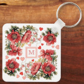 文字カスタムロマンチックピンクポピーとハート キーホルダー (裏面)