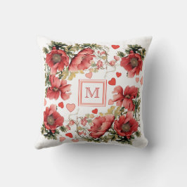 文字カスタムロマンチックピンクポピーとハート クッション
