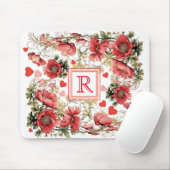 文字カスタムロマンチックピンクポピーとハート マウスパッド (マウス)