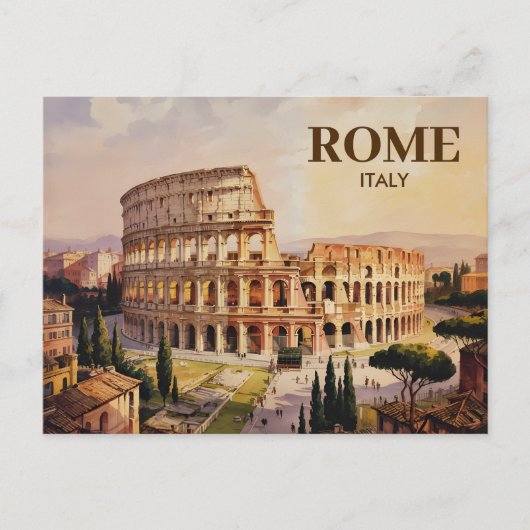 文字カスタムローマイタリアコロッセウムレトロウォーターカラー ポストカード (正面)