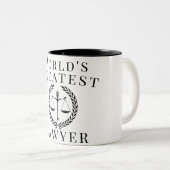 文字カスタム世界最大級の弁護士ジャスティスはかりで測 ツートーンマグカップ (正面右)