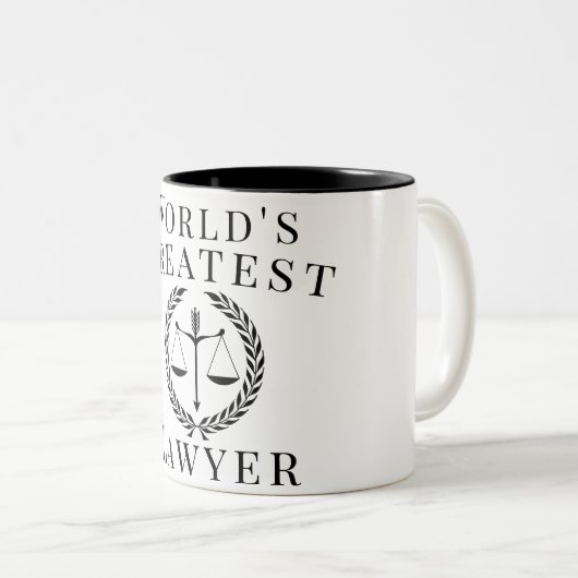文字カスタム世界最大級の弁護士ジャスティスはかりで測 ツートーンマグカップ (正面右)