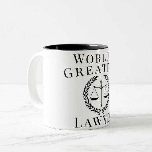 文字カスタム世界最大級の弁護士ジャスティスはかりで測 ツートーンマグカップ (正面左)