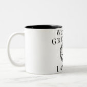 文字カスタム世界最大級の弁護士ジャスティスはかりで測 ツートーンマグカップ (左)