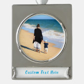 文字カスタム付き写真クリスマスオーナメント シルバープレートバナーオーナメント (正面)