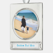 文字カスタム付き写真クリスマスオーナメント シルバープレートバナーオーナメント (左)