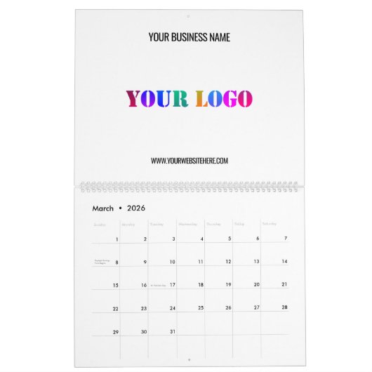 文字カスタム会社のロゴとビジネスカレンダー カレンダー (3月 2026)