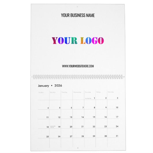 文字カスタム会社のロゴとビジネスカレンダー カレンダー (1月 2026)