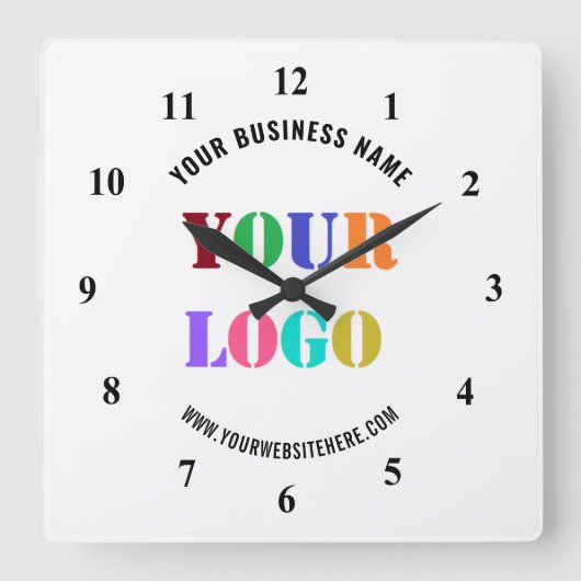 文字カスタム会社ロゴとビジネスの壁時計 スクエア壁時計 (正面)