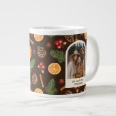 文字カスタム写真冬季植物模様 ジャンボコーヒーマグカップ (正面右)