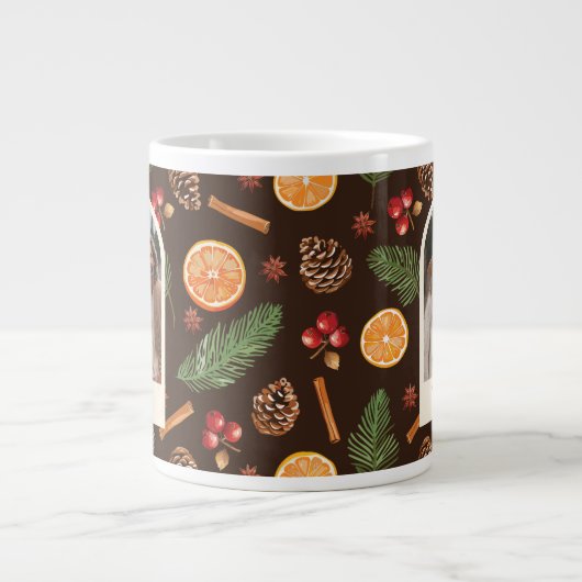 文字カスタム写真冬季植物模様 ジャンボコーヒーマグカップ (正面)