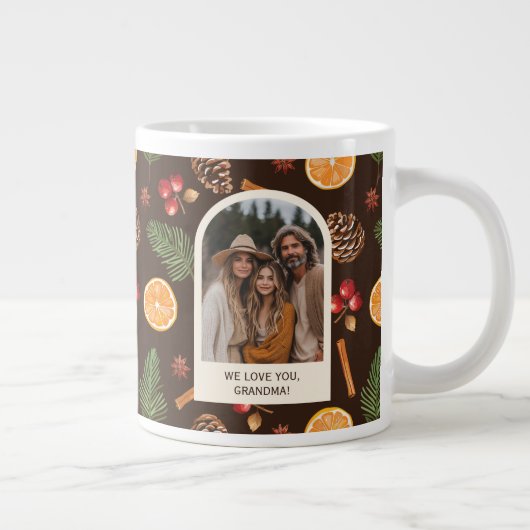 文字カスタム写真冬季植物模様 ジャンボコーヒーマグカップ (右)