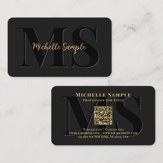 文字カスタム名QRコード高級金ゴールド書道 名刺 (正面/裏面)