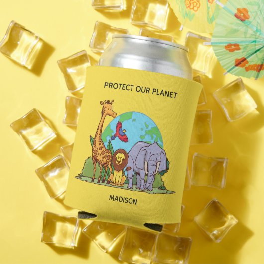 文字カスタム地球と動物 缶クーラー (インサイチュ 夏)