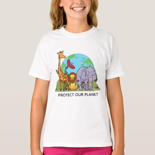 文字カスタム地球と動物 Tシャツ (正面)