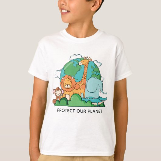 文字カスタム地球と動物 Tシャツ (正面)