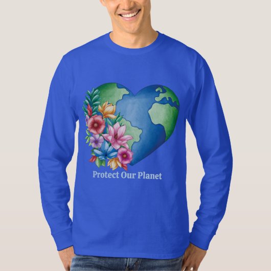 文字カスタム惑星地球ハート Tシャツ (正面)