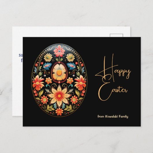 文字カスタム民俗花イースターグリーティング ポストカード (正面/裏面)