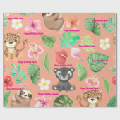 文字カスタム熱帯ベビーアニマルズ子供の誕生日 ラッピングペーパー (フラット)