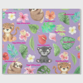 文字カスタム熱帯ベビーアニマルズ子供の誕生日 ラッピングペーパー (フラット)