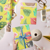 文字カスタム熱帯ベビーアニマルズ子供の誕生日 ラッピングペーパー