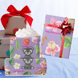 文字カスタム熱帯ベビーアニマルズ子供の誕生日 ラッピングペーパー