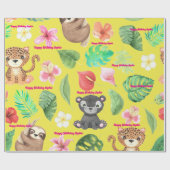 文字カスタム熱帯ベビーアニマルズ子供の誕生日 ラッピングペーパー (フラット)