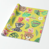 文字カスタム熱帯ベビーアニマルズ子供の誕生日 ラッピングペーパー (アンロールド)
